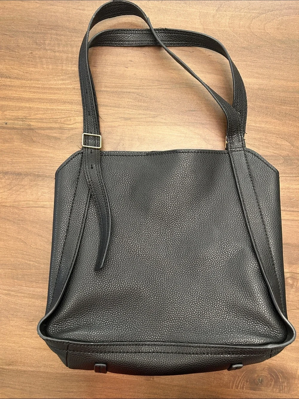 Marc Jacobs Black Pebbled Leather Shoulder Tote with Gold Logo